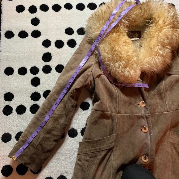Vintage 70s Sears Suede Penny Lane Coat Faux Fur Collar Lined Belted Overcoat - Picture 16 of 16